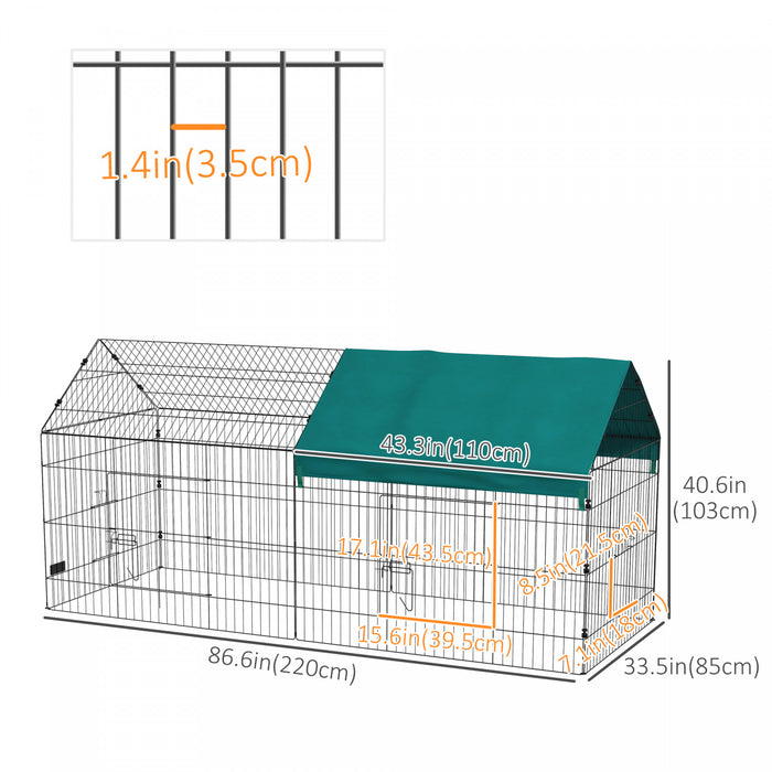 Pawhut 87\" Small Animal Cage, Pet Playpen For Chicken, Rabbits, Chinchillas, Outdoor Small Animal Playpen With Spire Roof, Green