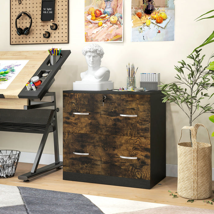 Vinsetto Filing Cabinet with 2 Drawers File Cabinet with Lock Rustic Brown