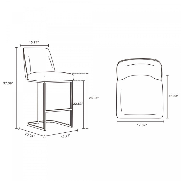Serena Modern Metal Upholstered Counter Stool in Taupe - Set of 2 Bar Stool