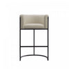 Cosmopolitan Mid-Century Modern Metal Upholstered Barstool in Stone Gray | Tabouret de bar moderne du milieu du siecle en metal et tissu, coloris gris pierre