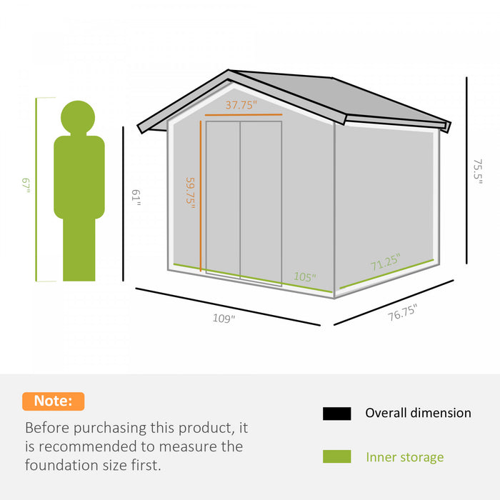 Outsunny 9' X 6' Garden Storage Shed With Floor Foundation, Metal Tool Storage House With Double Doors For Outdoor Patio Yard, Brown