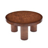 Lira 31.5 Inch Modern Round Burl Veneer Coffee Table with Three Cylindrical Legs, Brown | Table basse ronde moderne Lira 31,5 pouces placage bois a trois pieds cylindriques, brun