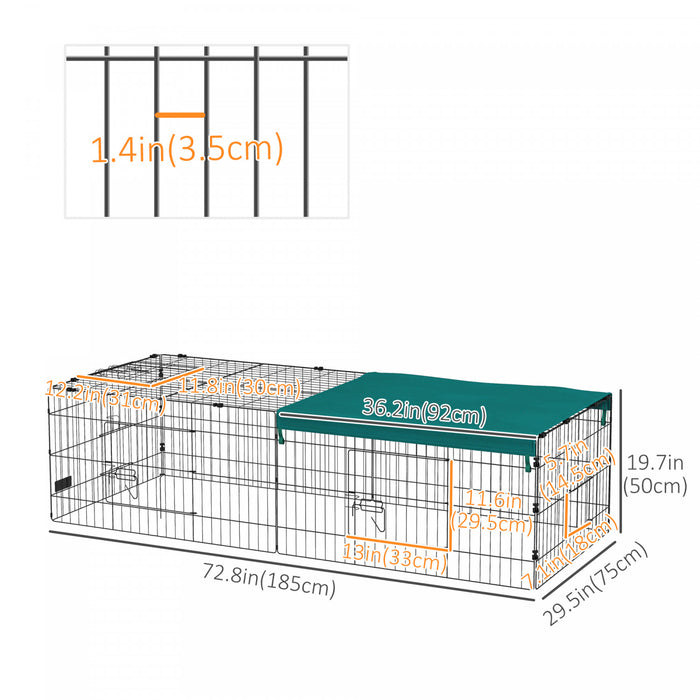 Pawhut 73\" Small Animal Cage, Pet Playpen For Chicken, Rabbits, Chinchillas, Outdoor Small Animal Playpen With Flat Roof, Green