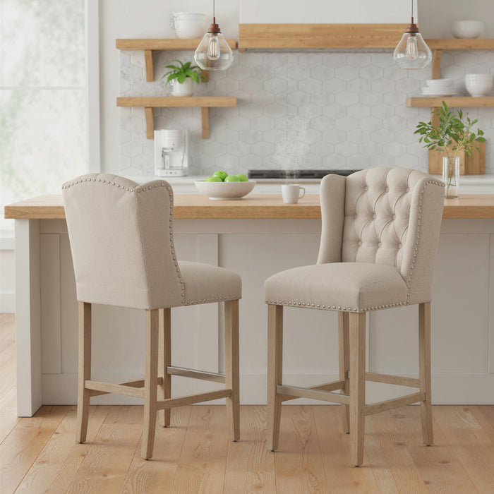 HOMCOM Bar Stools Set of 2, Upholstery Padded Chairs Wood Legs