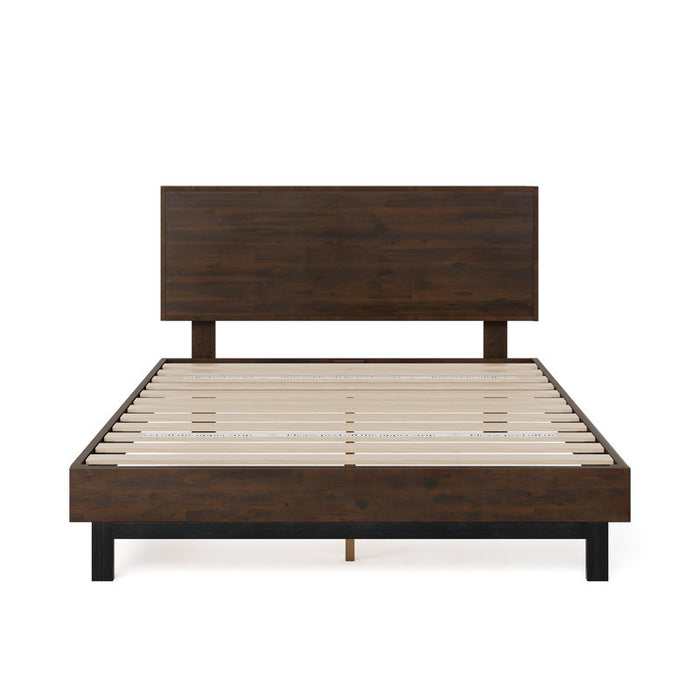 Tricia Wood Platform Bed with Headboard in Dark Brown - Queen Size