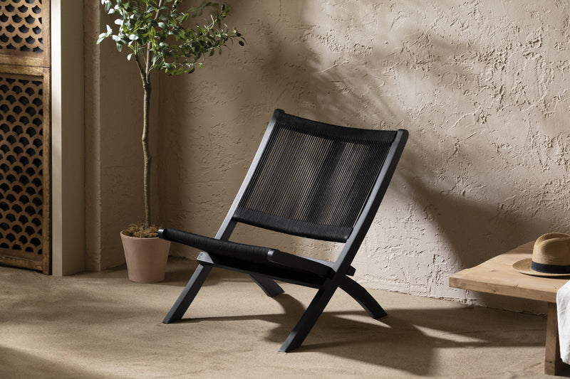 Agave Wood Rope Lounge Chair - Black