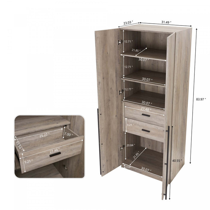 Lee Modern 32\" Wardrobe Closet in Rustic Gray - Set of 2 Armoire