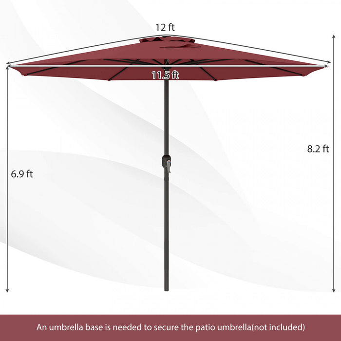 Costway 12 FT Patio Umbrella Outdoor Market Umbrella with Crank Handle 8 Sturdy Ribs Red