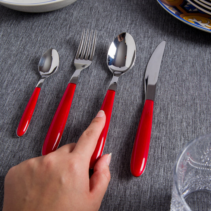 Arimi Nilu Italian Stainless Steel 24 Piece Flatware Set - Service For 6 - Red Handle