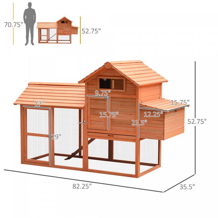Pawhut 82\" Deluxe Wooden Chicken Coop Poultry Habitats Large Rabbit Hutch Hen House Outdoor Cage With Ventilation Window,run And Nesting Box