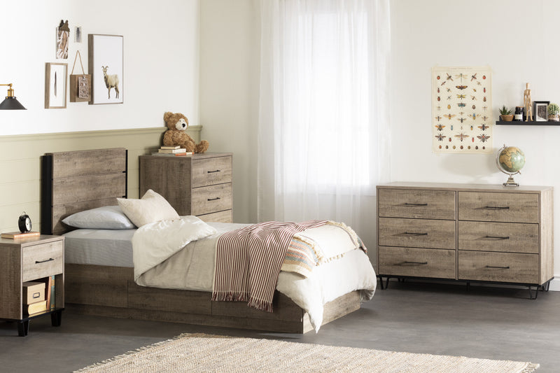Arlen Mates Bed With 3 Drawers And Headboard Set - Weathered Oak 