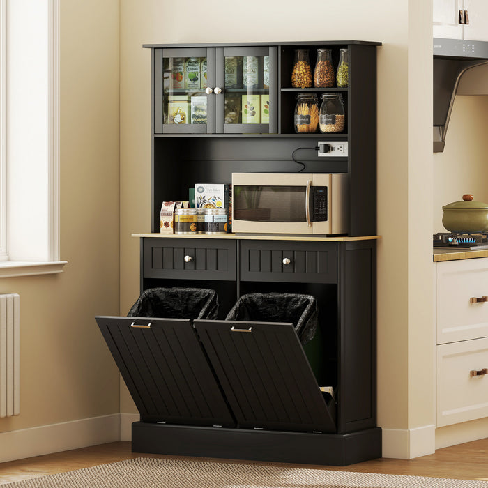 HOMCOM Kitchen Pantry Cabinet, Storage Cabinet w/ Charging Station, Black