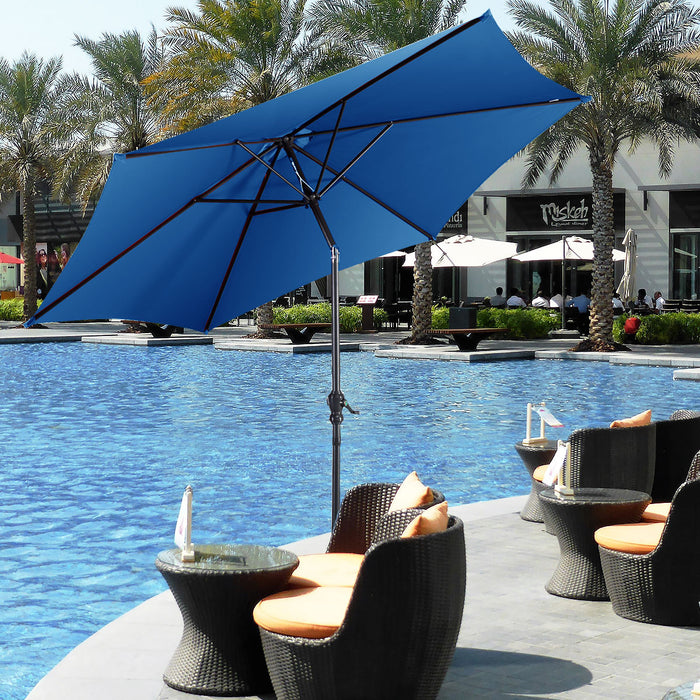 Costway 9FT Patio Umbrella Patio Market Steel Tilt W/ Crank Outdoor Yard Garden Blue