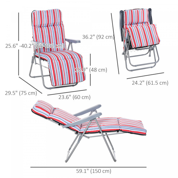 Outsunny Set Of 2 Garden Sun Lounger, Outdoor Recliner, Grey And Red