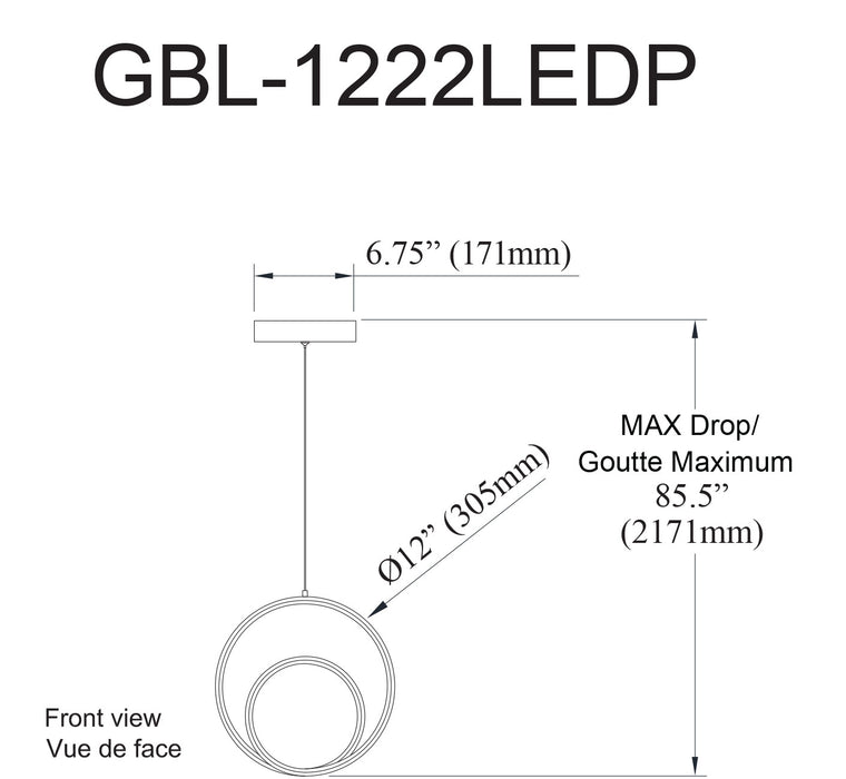 Dainolite Gabriel LED Pendant 22w Matte Black Finish White Silicone Diffuser Lamp