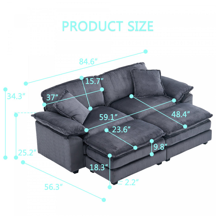 Liam 84.6\" Comfortable Cloud Modular Sofa with Corduroy Upholstered,Grey