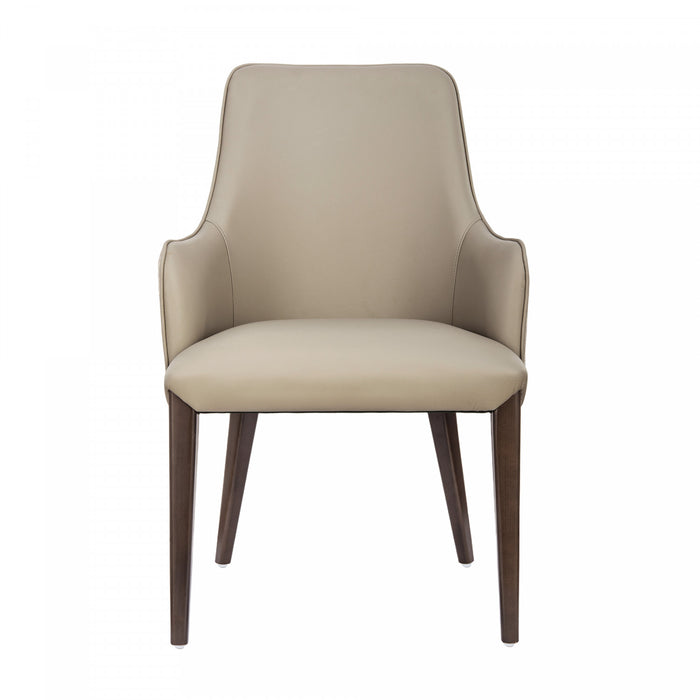 Belmont Contemporary Chenille and Faux Leather Wood Upholstered Armchair in Taupe
