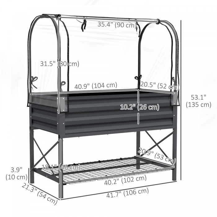 Outsunny Metal Raised Garden Bed with Cover, Dark Grey