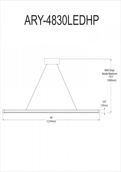 Dainolite Array LED Horizontal Pendant 30w 48\" Polished Chrome Finish White Acrylic Diffuser Lamp