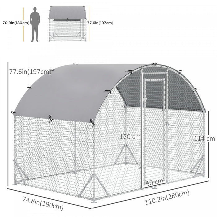 Pawhut Galvanized Large Metal Chicken Coop Cage Walk-in Enclosure Poultry Hen Run House Playpen Rabbit Hutch With Cover For Outdoor Backyard 9.2' X 6.2' X 6.5' Silver