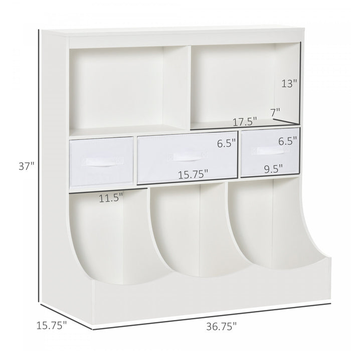Homcom Kids Bookcase Toddler Toy Storage Organizer, Kid’s Bin Storage Unit Children Display Shelf Wardrobe For Toys Clothes Books Bedroom With Drawers, White