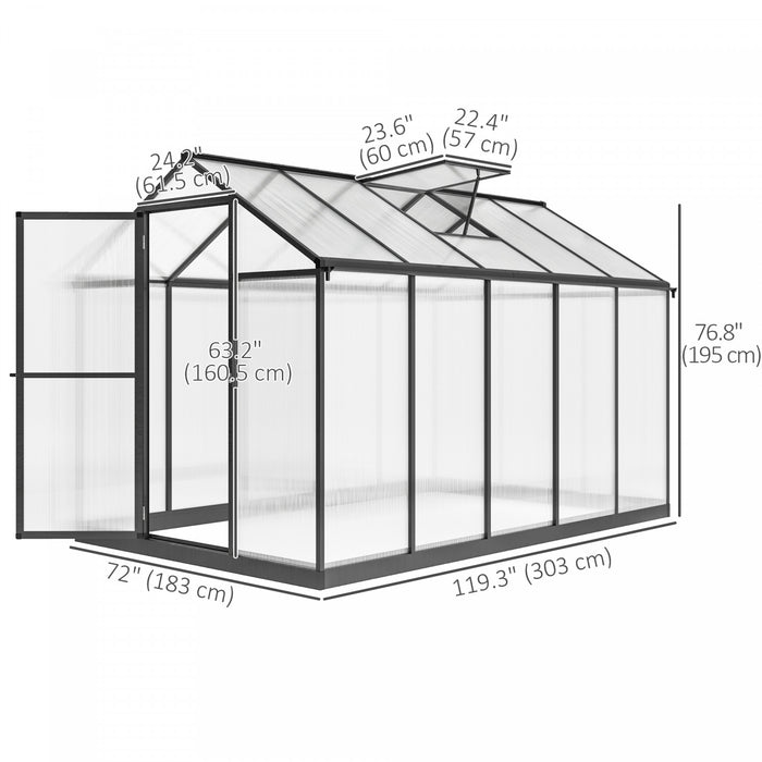 Outsunny 10' X 6' X 6.4' Polycarbonate Greenhouse With Rain Gutters, Clear