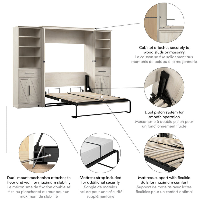 Bestar Key West Full Murphy Bed & Closet Organizers with Doors & Drawers (113 W) - Linen White Oak
