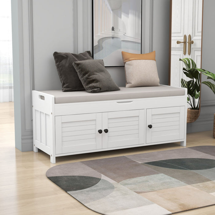 Olivia Pine Wood Storage Bench With 3-door Shoe Cabinet With Hidden Compartment - White