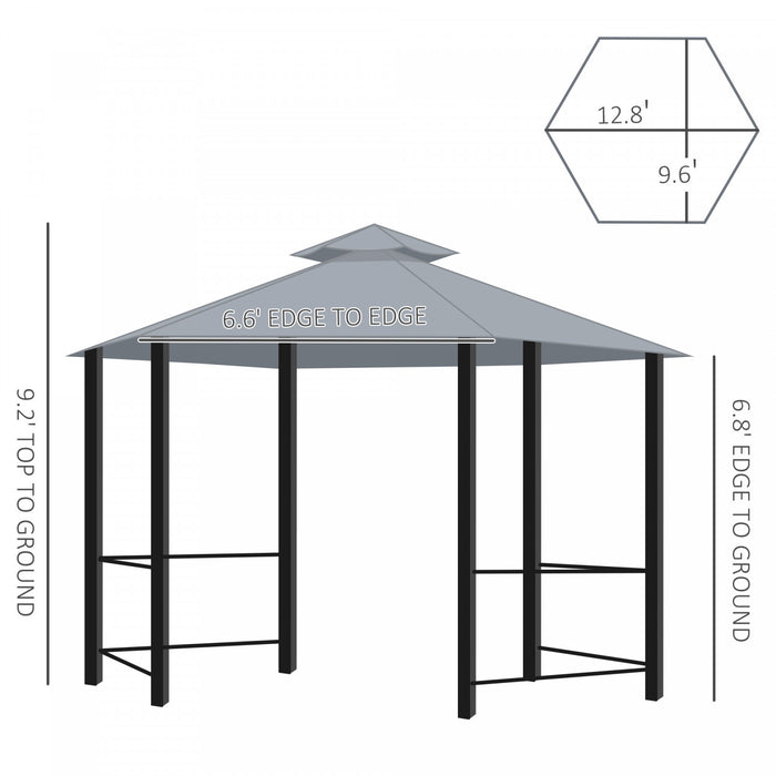 Outsunny 13ft Hexagon Gazebo Outdoor Canopy Shelter With Netting And Shaded Curtains Grey