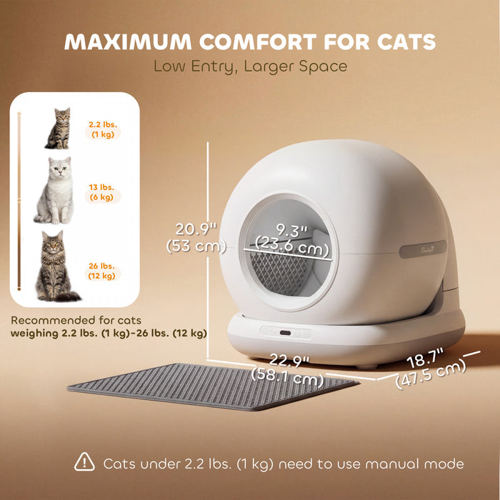 PawHut Self Cleaning Litter Box, Automatic Cat Litter Box for Multi Cats, Extra Large 72L, App Control, Safety Sensor, Odor Isolation, Deodorant Gel, 1 Trash Bag and Litter Mat