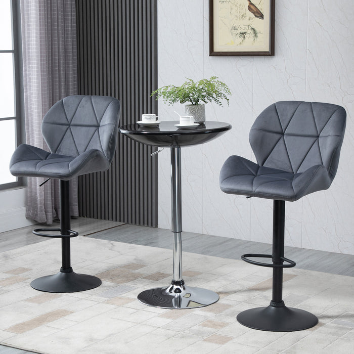 HOMCOM Bar Stool Set of 2 Fabric Adjustable Height Counter Chairs Grey