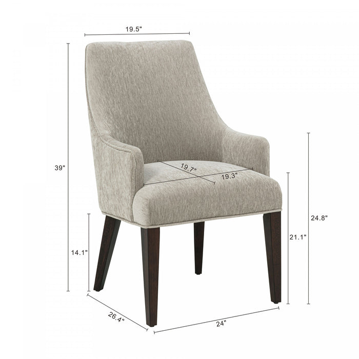 Beever Modern Chenille Wood Armchair in Taupe - Set of 2 Dining Chair