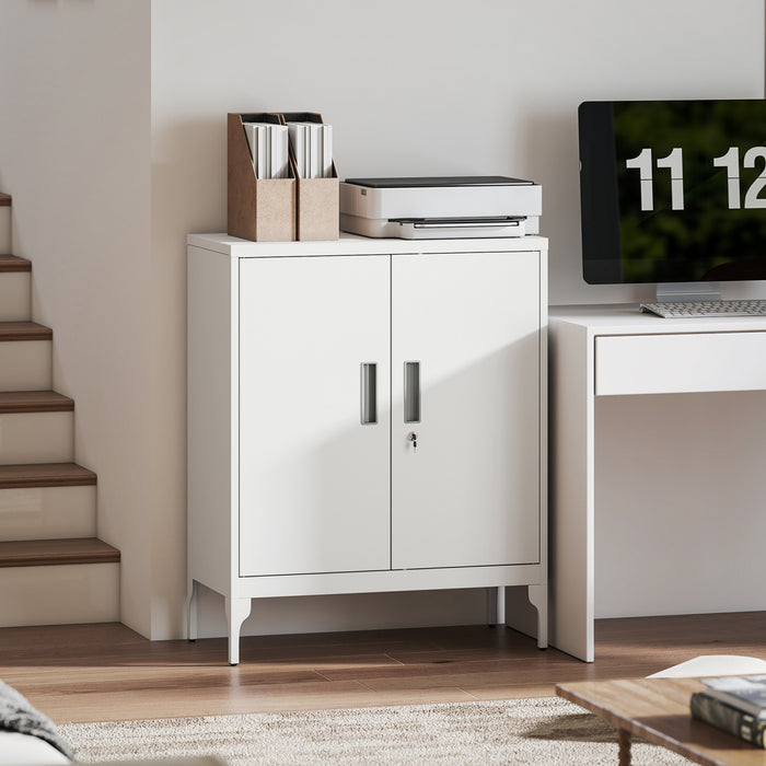 HOMCOM Metal Storage Cabinet with Lock, Steel Garage Cabinet, White