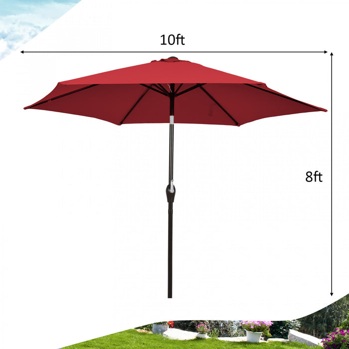 Costway 10Ft Outdoor Market Patio Table Umbrella Push Button Tilt Crank Lift Burgundy Burgundy