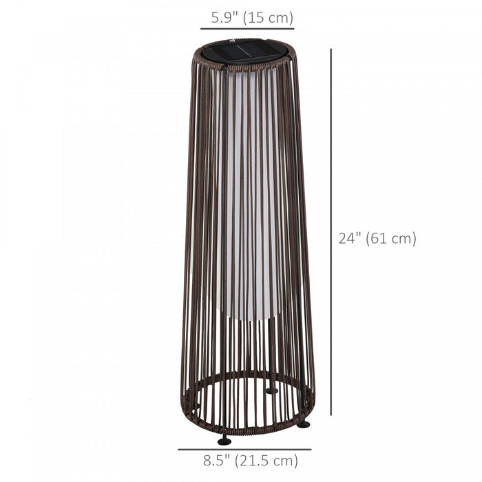 Outsunny Wicker Solar Floor Lamp, 24\" Solar Powered Outdoor Lamp with Auto On/Off LED Lights, IP44 Waterproof, Decorative Outdoor Lantern for Patio, Porch, Pathway, Brown