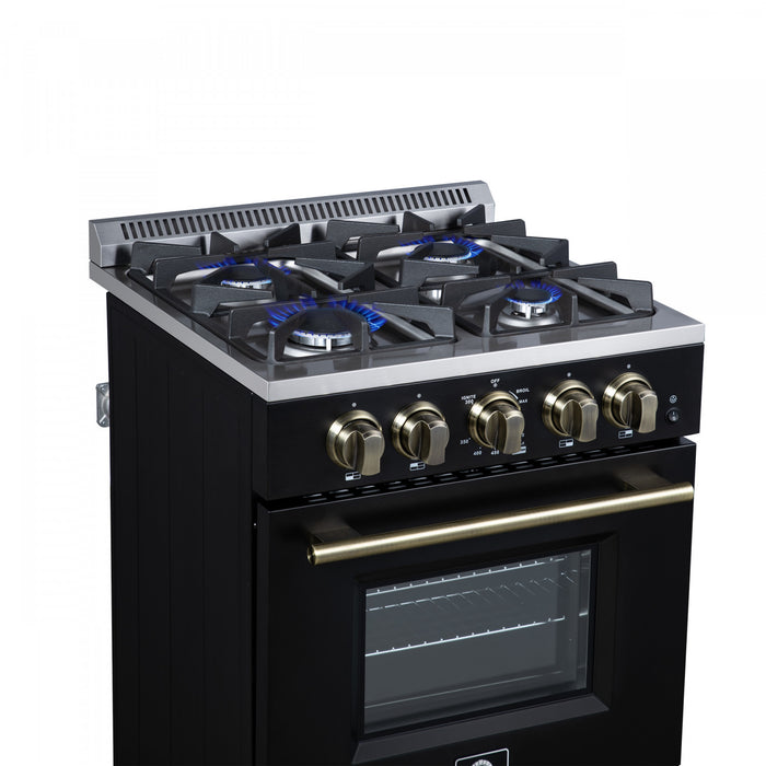 Forno Breno 24\" Freestanding Gas Range, Black - FFSGS6290-24BLK