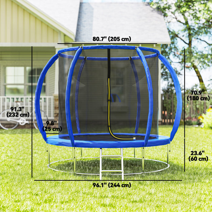 Soozier 8ft Trampoline Outdoor with Enclosure Net, ASTM Certified Recreational Trampoline Rebounder with Galvanized Circular Base, Ladder and Safety Spring Cover
