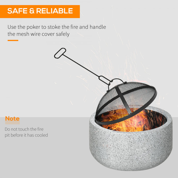 Outsunny 18\" Round Outdoor Fire Pit With Screen, Poker, Wood-burning, Grey