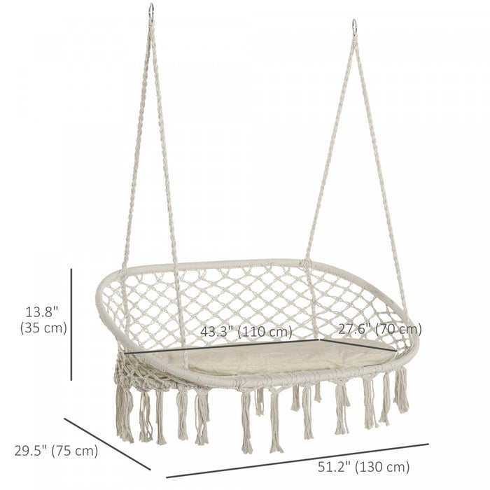 Outsunny Hanging Hammock Chair 2 Seat, Hammock Swing Chair Cream White