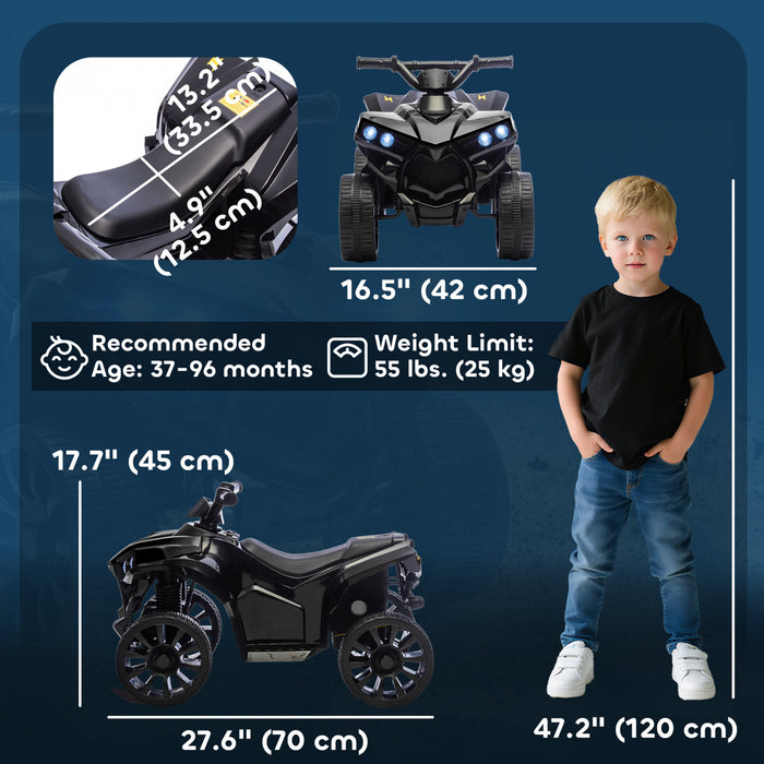 Qaba Kids ATV 4 Wheeler, 6V Battery Powered Electric Ride on Car with Music and LED Headlights for Ages 3-8 Years Boys and Girls, Black
