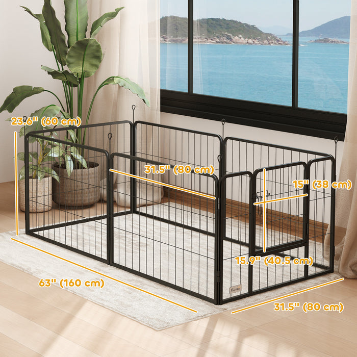 PawHut Dog Playpen, 31.5\"W Heavy-Duty Metal Puppy Play Pen, Pet Exercise Fences for Outside and Indoor, DIY Design with Door for Small Dogs, 6 Panels, 23.5\"H
