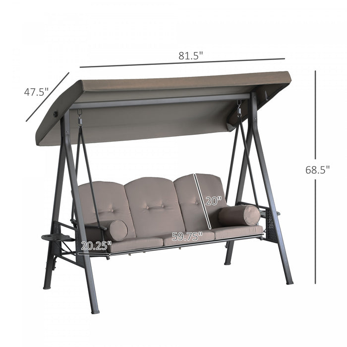 Outsunny 3 Seater Porch Swing Heavy Duty Outdoor Swing Chair Outdoor Lounge Hammock Cushioned Seat W/ Tilt Canopy, Brown