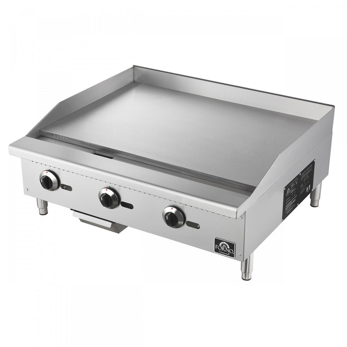 FORNO Commerciale 36 Inch Gas Griddle, 3 Burners, 90,000 BTUs, Stainless Steel - FCMGG0055-36