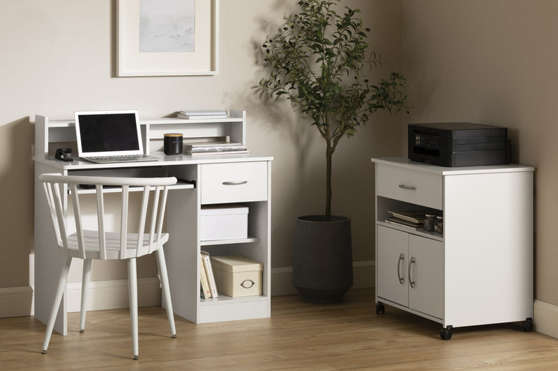 Axess Office Desk with Keyboard Tray and Drawer with USB Port Pure White - South Shore