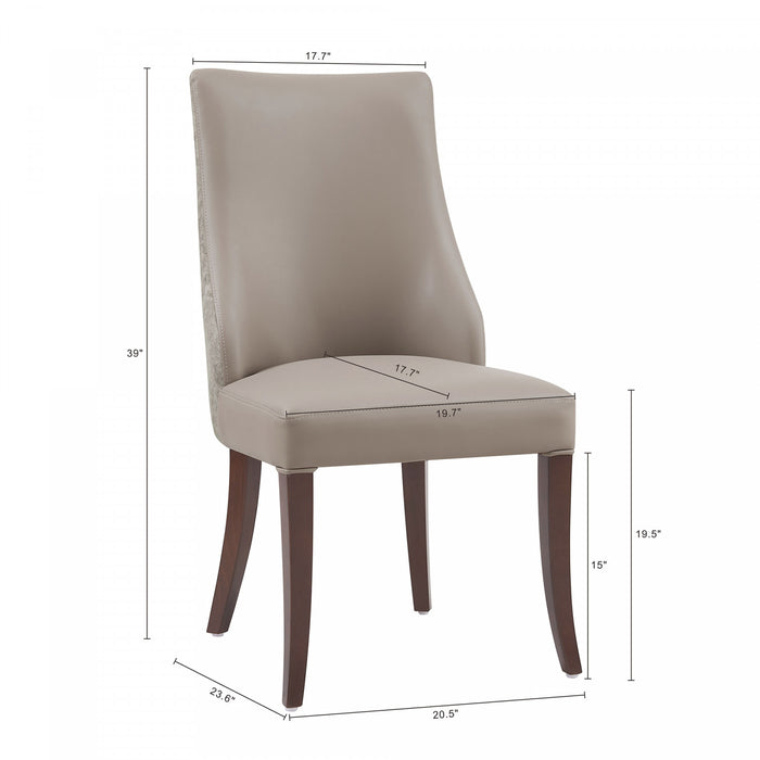 Connie Modern Vegan Leather and Velvet Wood Dining Chair in Taupe - Set of 4