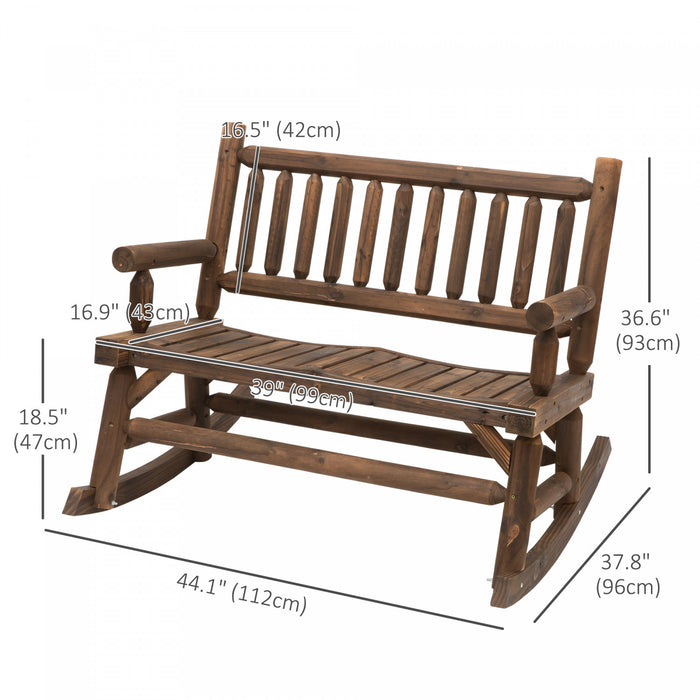 Outsunny 2-person Outdoor Rocking Chair With Slat Design Carbonized Colour