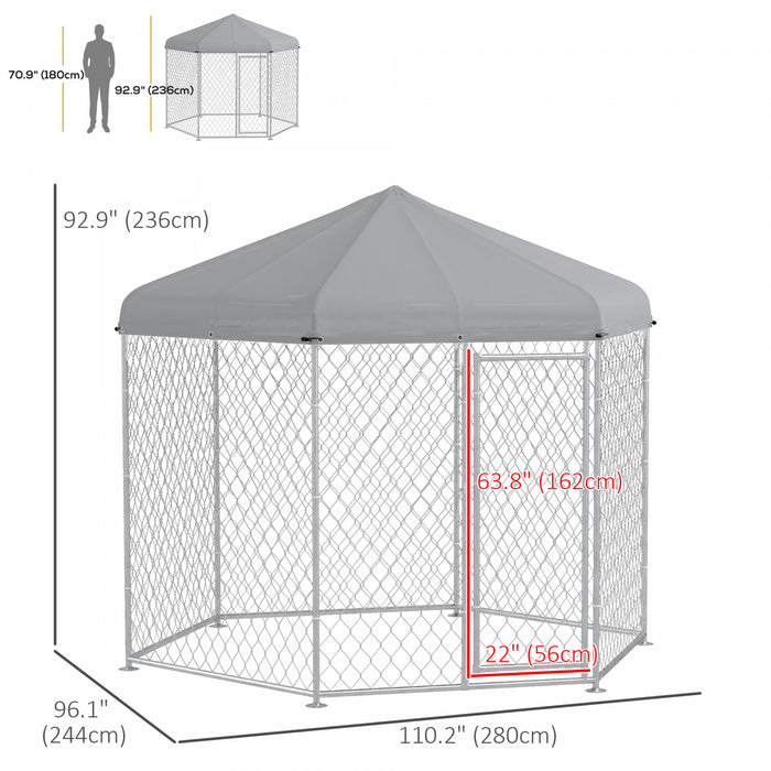 Pawhut Outdoor Dog Kennel Dog Run With Waterproof, Uv Resistant Cover For Medium And Large Sized Dogs, 9.2' X 8' X 7.7', Silver