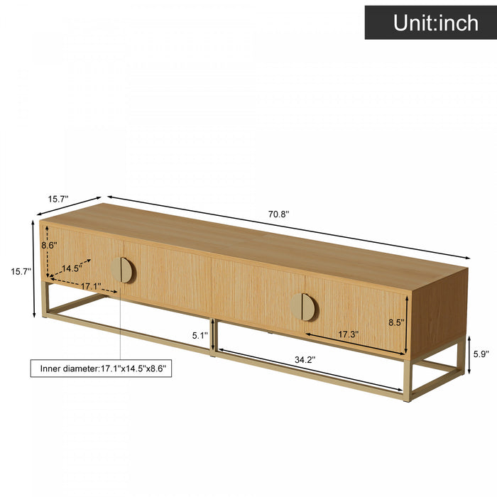 Aspect 70.8 Inch Modern TV Cabinet with Wood Grain Finish and Soft-Close Hinges, Natural
