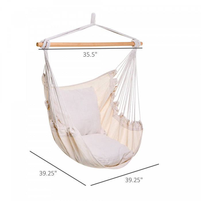 Outsunny Hammock Chair Swing Hanging Macrame Chair Cotton W/ Two Soft Seat Cushions, For Bedroom Indoor Outdoor Ideal Gift For Kids Lover Birthday Present, White