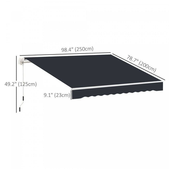 8'x7' Manual Retractable Sun Shade Patio Awning Canopy Shelter, Black